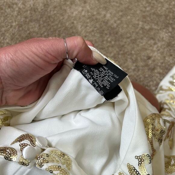 B.Darlin Dress Ivory W/Gold Sequins Lined Cut Out Back Body Con Size 7/8 - Picture 7 of 11